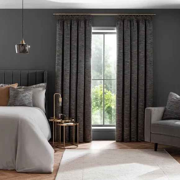 Blackout Pencil Pleat Curtains - Pewter, Fabric