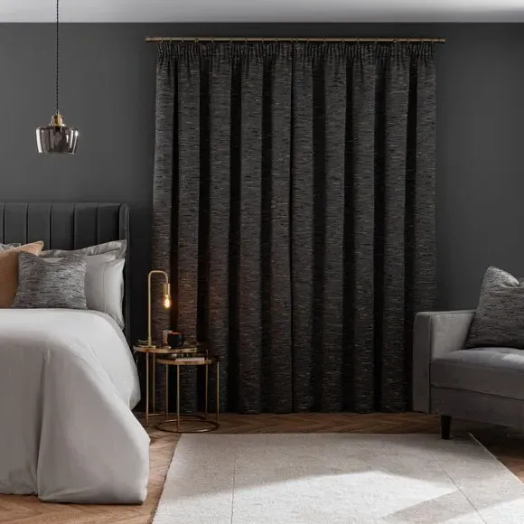 Blackout Pencil Pleat Curtains - Pewter, Fabric