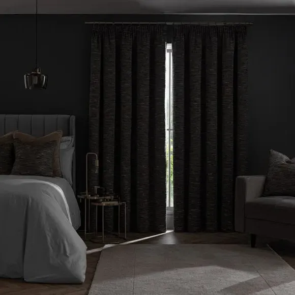 Blackout Pencil Pleat Curtains - Pewter, Fabric