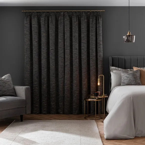 Blackout Pencil Pleat Curtains - Pewter, Fabric