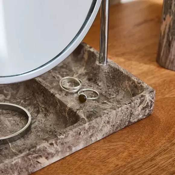 Dressing Table Mirror with Tray - Silver, Marble