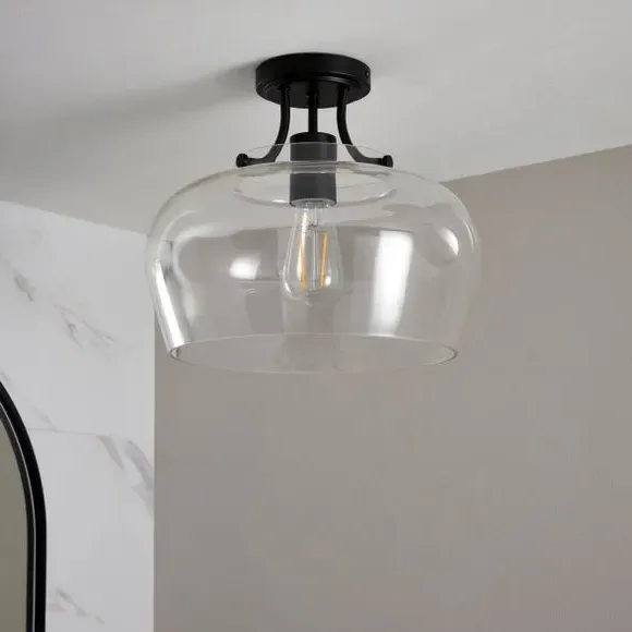 Flush Ceiling Light Dimmable - Black, Glass