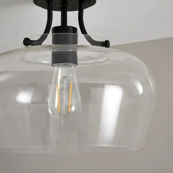 Flush Ceiling Light Dimmable - Black, Glass