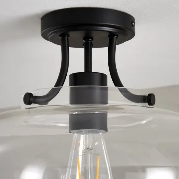 Flush Ceiling Light Dimmable - Black, Glass