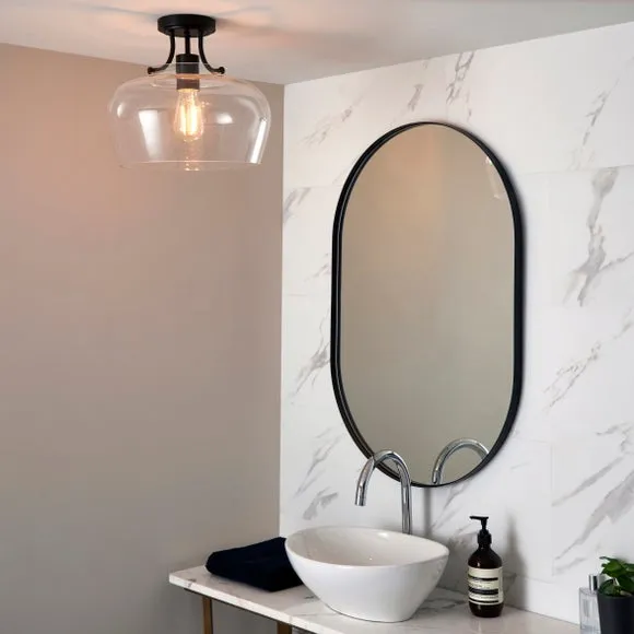 Flush Ceiling Light Dimmable - Black, Glass