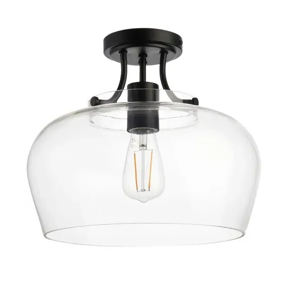 Flush Ceiling Light Dimmable - Black, Glass