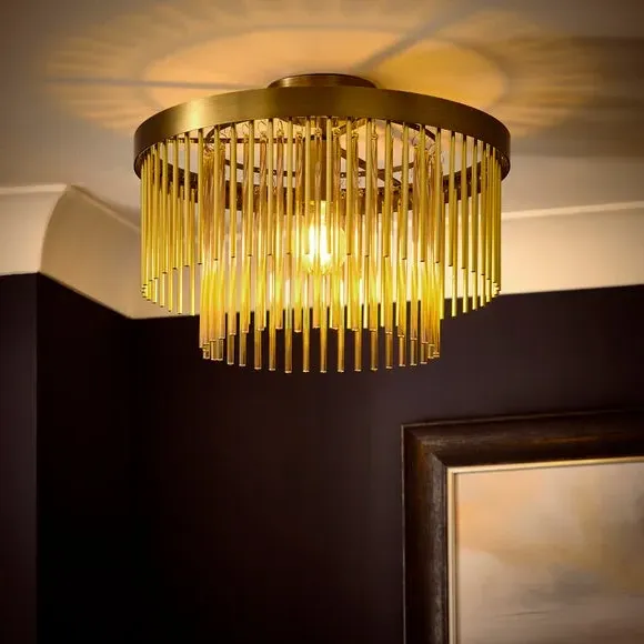 Flush Ceiling Light - Gold, Glass