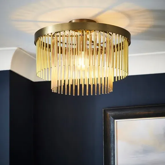 Flush Ceiling Light - Gold, Glass image