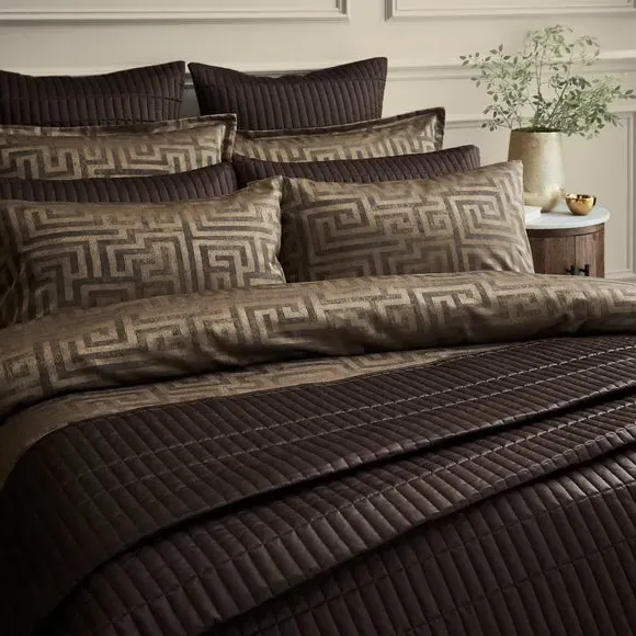 Greek Key Duvet Cover Set - Gold, Polyester
