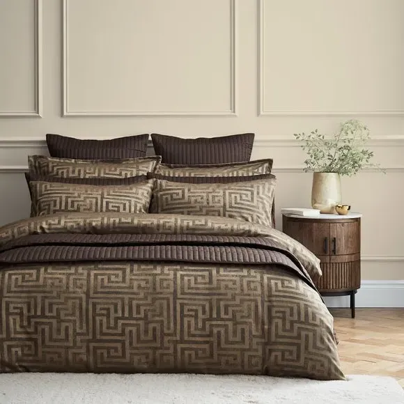 Greek Key Duvet Cover Set - Gold, Polyester