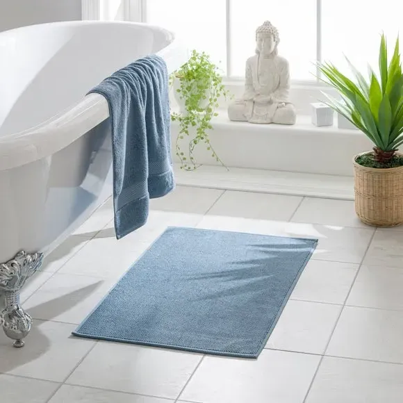 Heavyweight Terry Bath Mat - Blue, Cotton