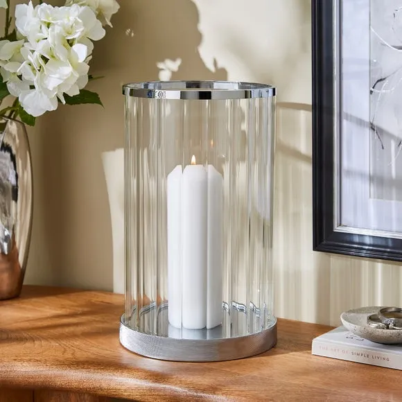 Hurricane Candle Holder - Chrome, Glass