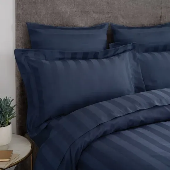 Oxford Pillowcase Stripe 230 Thread - Navy, Cotton