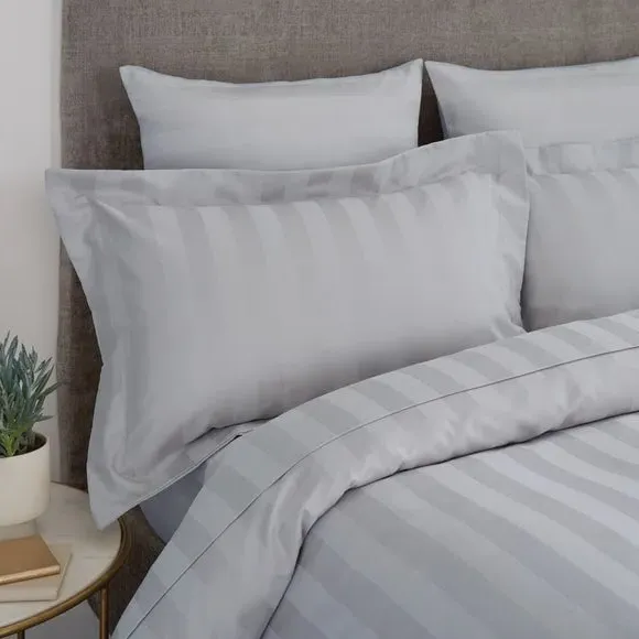 Oxford Pillowcase Stripe 230 Thread - Silver, Cotton