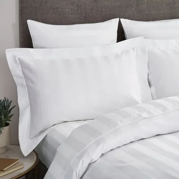 Oxford Pillowcase Stripe 230 Thread - White, Cotton