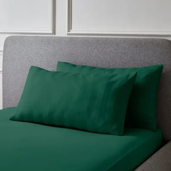 Pair Stripe Pillowcases 230 Thread - Emerald, Cotton