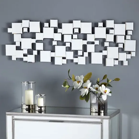 Rectangle Wall Mirror with Squares - Silver image