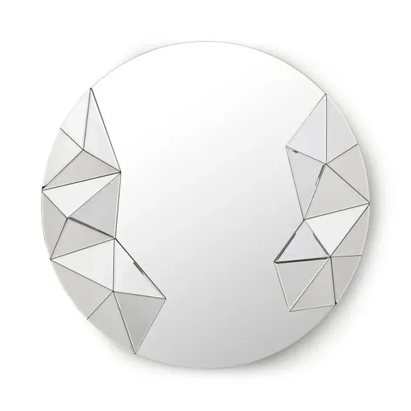 Round Wall Mirror 3D Geometric - Silver