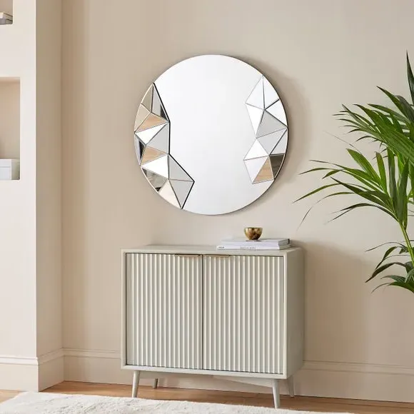 Round Wall Mirror 3D Geometric - Silver image