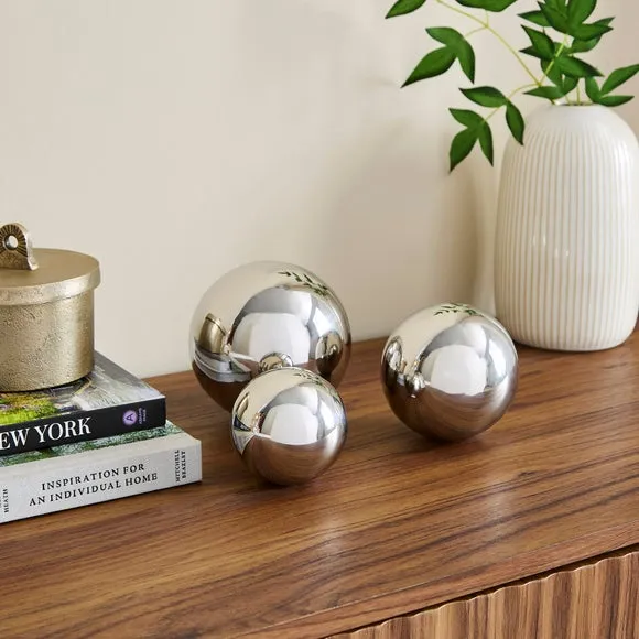Set of 3 Decorative Balls - Silver, Chrome