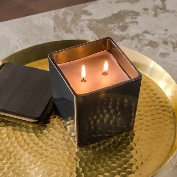 Square Multi Wick Candle - Black Glass