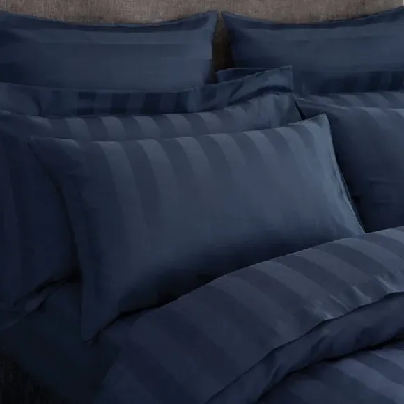 Standard Pillowcase Pair Stripe - Navy, Cotton