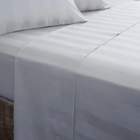 Stripe Flat Sheet 230 Thread Count - Silver, Cotton