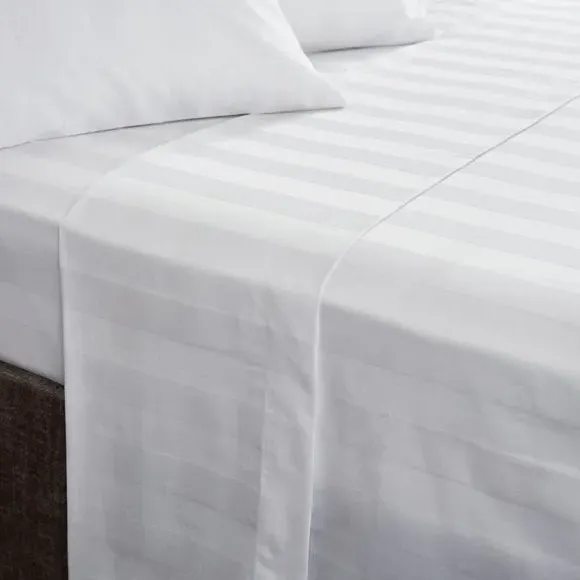 Stripe Flat Sheet 230 Thread Count - White, Cotton