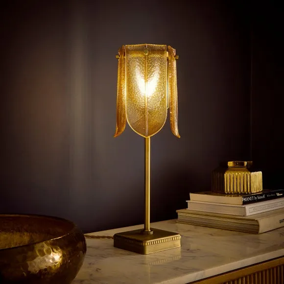 Table Lamp with Leaf Design - Champagne, Glass