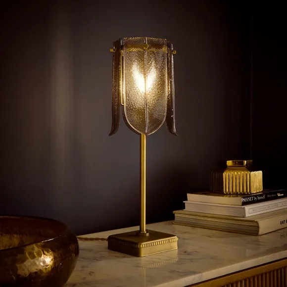 Table Lamp with Leaf Design - Smoke, Glass