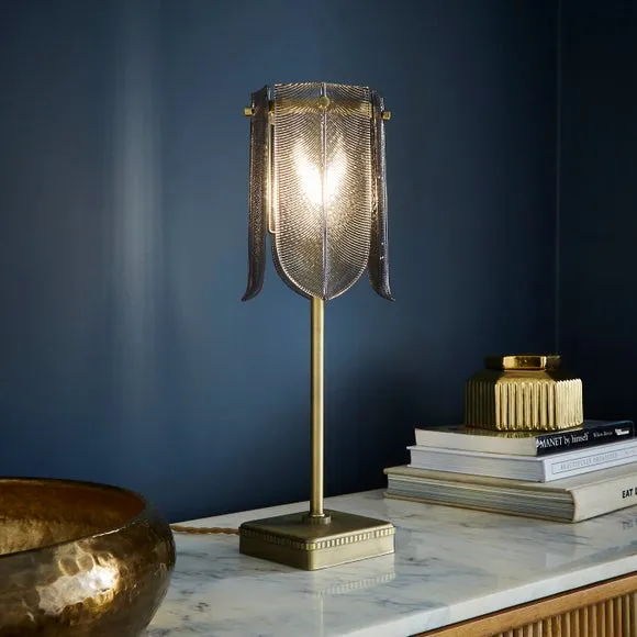 Table Lamp with Leaf Design - Smoke, Glass