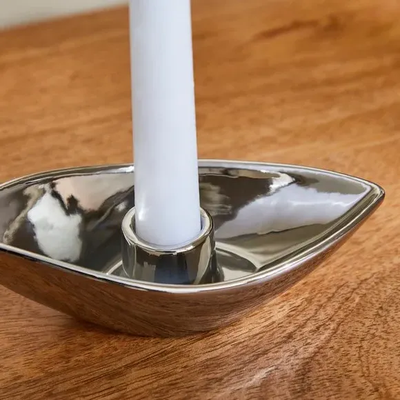 Taper Candlestick Holder - Chrome, Ceramic
