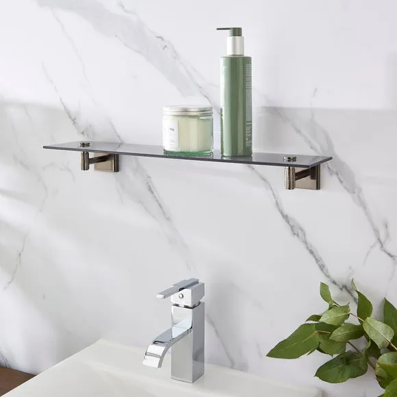Wall Mounted Glass Shelf - Black Chrome, Metal