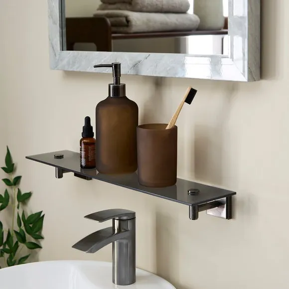 Wall Mounted Glass Shelf - Black Chrome, Metal image