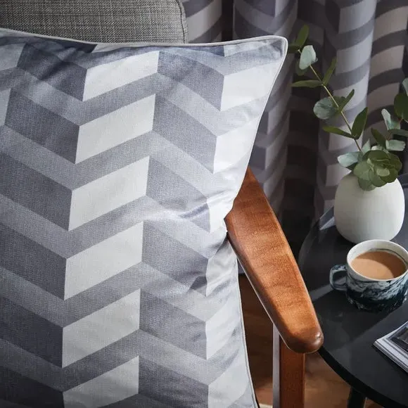 Geometric Cushion with Zip Closure - Grey, Jacquard
