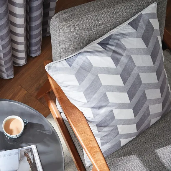 Geometric Cushion with Zip Closure - Grey, Jacquard