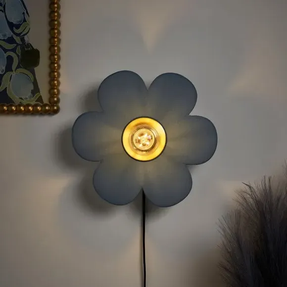 Flower Wall Light with Switch - Blue, Fabric