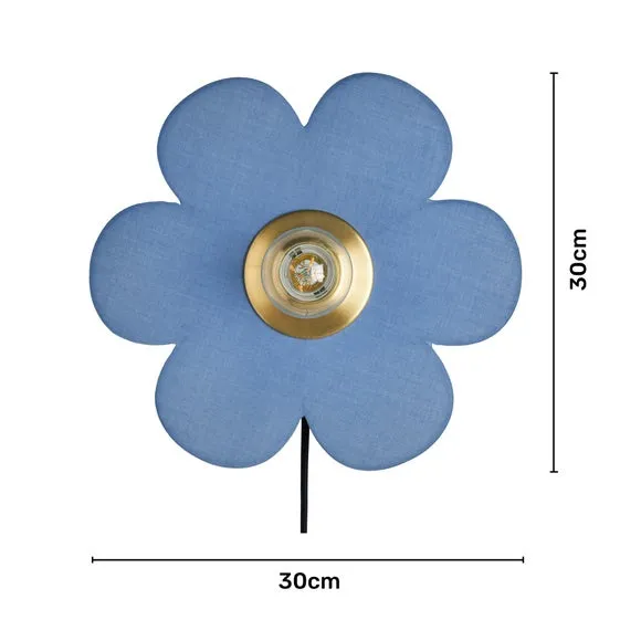 Flower Wall Light with Switch - Blue, Fabric