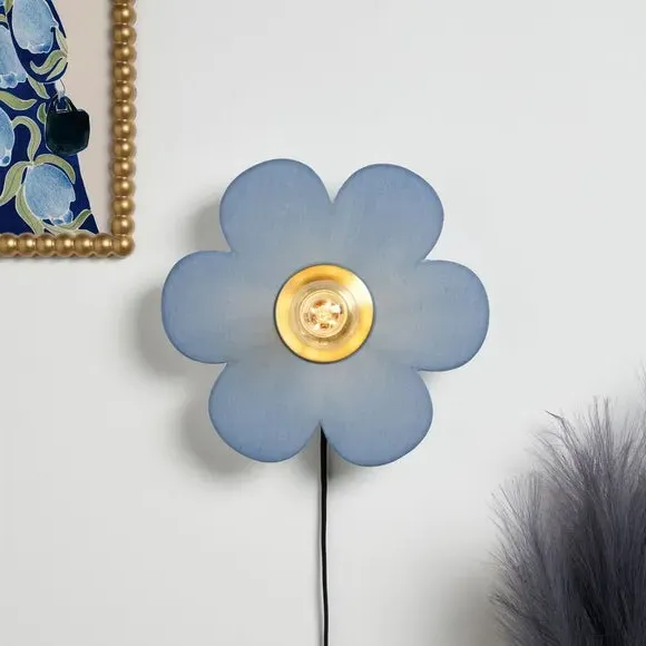 Flower Wall Light with Switch - Blue, Fabric image