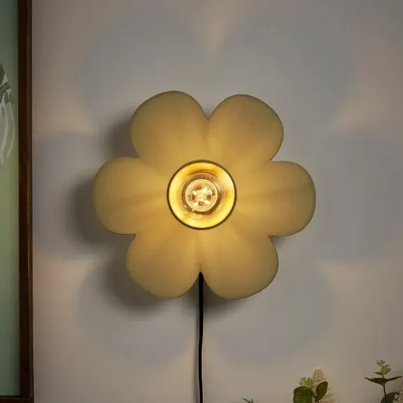 Flower Wall Light with Switch - Green, Fabric