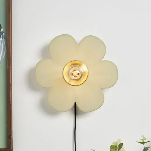 Flower Wall Light with Switch - Green, Fabric