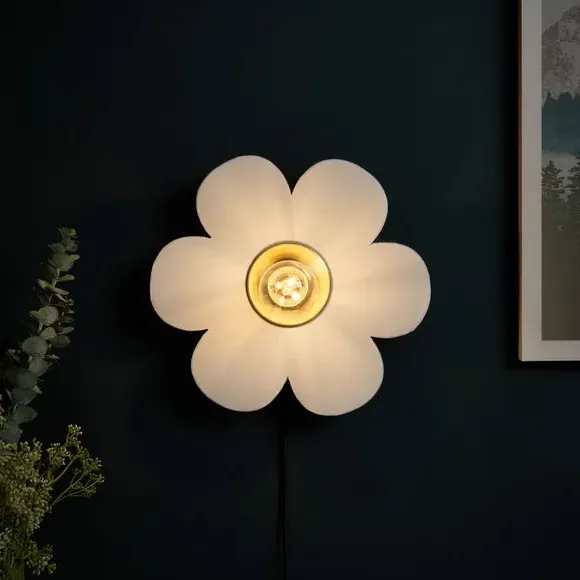 Flower Wall Light with Switch - Ivory, Fabric