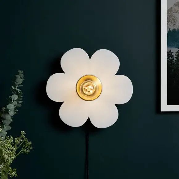 Flower Wall Light with Switch - Ivory, Fabric