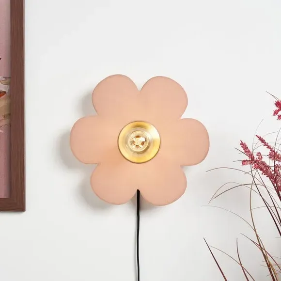Flower Wall Light with Switch - Pink, Fabric