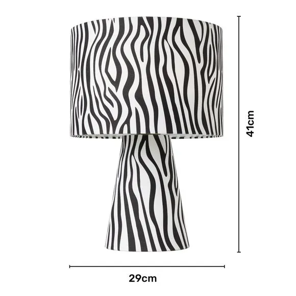 Table Lamp with In-Line Switch - Zebra Print