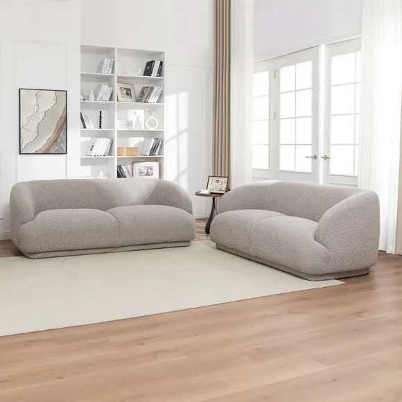 2-Seater Curved Sofa - Taupe, Boucle