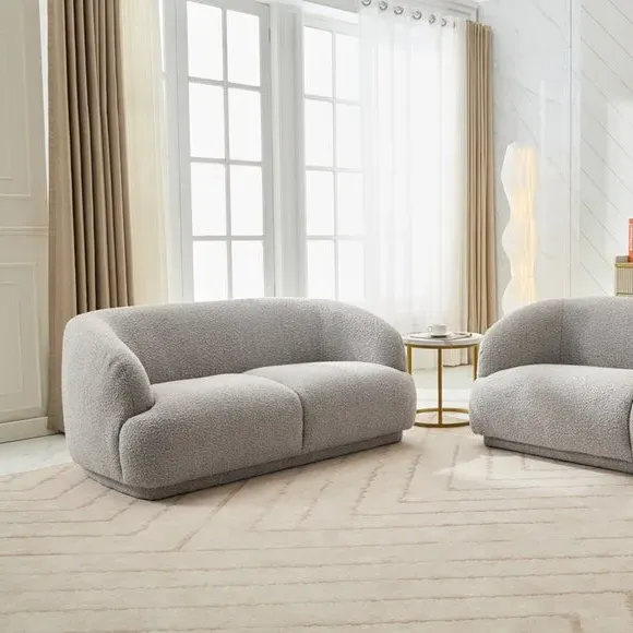 2-Seater Curved Sofa - Taupe, Boucle