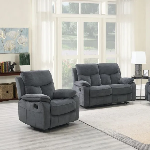 2-Seater Recliner Sofa Manual - Grey, Chenille