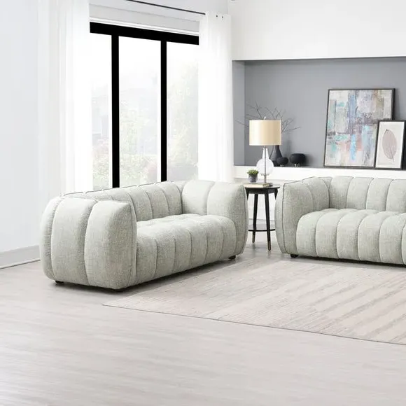 2-Seater Sofa Curved Design - Pale Green, Chenille