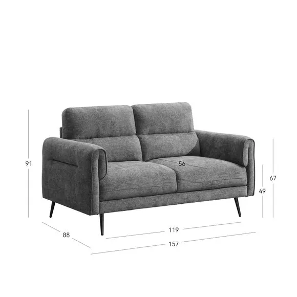 2-Seater Sofa with Curved Arms - Green, Chenille